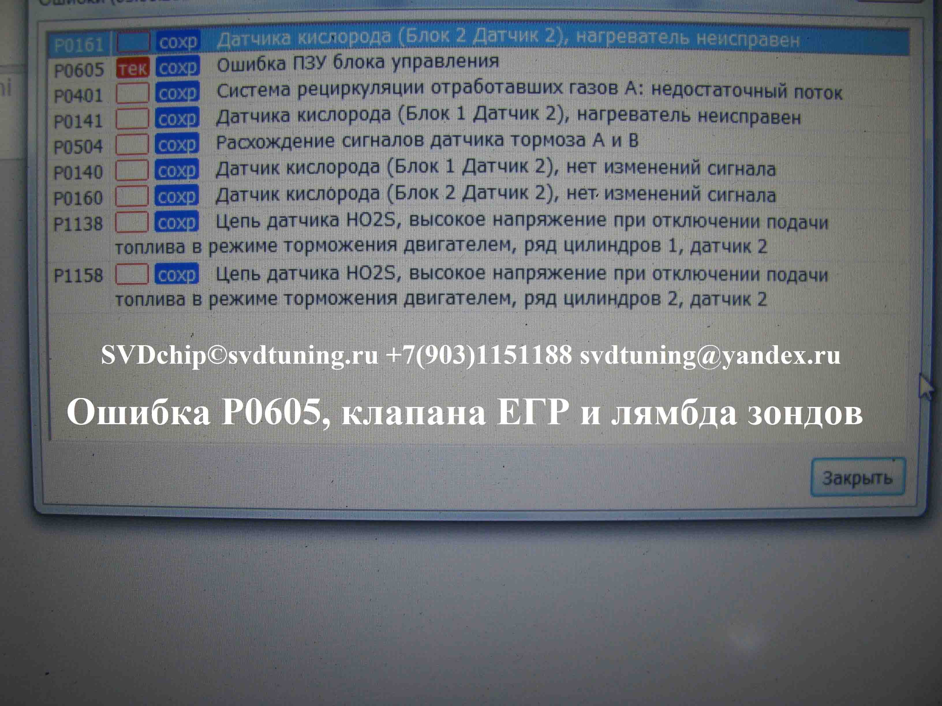 Текущие ошибки блока управления